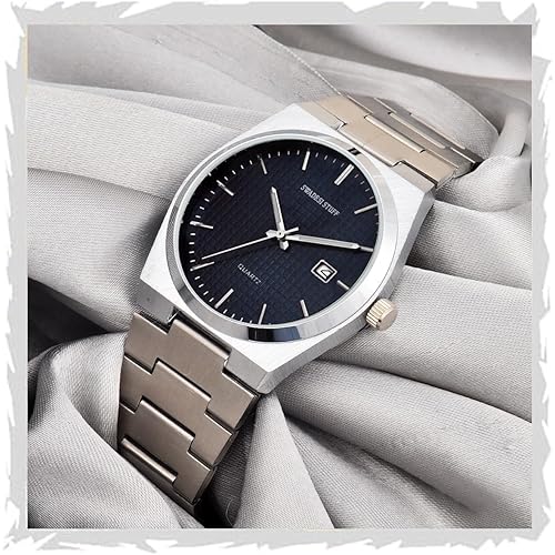 SWADESI STUFF Stainless Steel Date Display Mens Wrist Analogue Watch (Blue), Dial-Color:Multicolour, Band Color:Silver