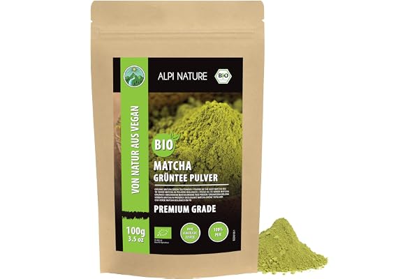 Alpi Nature Matchapulver BIO 100g, Matcha Grönt Te Pulver Premium, Naturligt Koffeinhaltigt