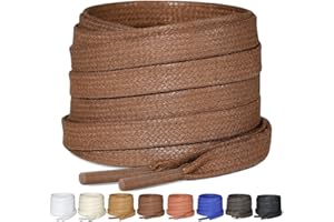 Puzeam 2 Pairs Waxed Cotton Shoe Laces, Flat,7mm Wax Laces For Men Leather Boots, Casual Shoes