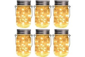 GIGALUMI Hanging Solar Mason Jar Lights, 6 Pack 30 Led Solar Lanterns Outdoor Hanging Lanterns, 6 Hangers and Jars Included. Great Outdoor Lawn Decorate for Patio Garden, Yard and Lawn