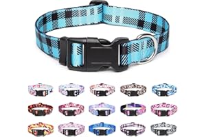 Suredoo Hundehalsband Verstellbares, Weich & Komfort Nylon Hunde Halsband für Kleine Mittlere Große Hunde Welpen Katzen (S, Blau Kariert)