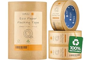 Koju Kraft Paper Packing Tape 48mm x 50m | 3 pack | Eco Friendly & Recyclable Brown Paper Tape for Parcel Packing & Picture Framing