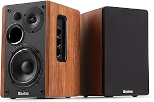 Audizio KS01 Enceintes Hi-FI Bibliothèque Actives 80W avec BT 5.0, Woofer 4" et Tweeter 1,25", Réglages Graves et Aigus, DSP avec Préréglages, Finition Bois Élégante