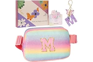 ONETOALL Initial Bumbags for Kids, Gifts for 7 8 9 10 Year Old Girls, Crossbody Bags Lightweight for Kids, Waist Bag & Fanny Pack with Key's Chain