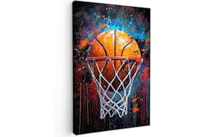 MuchoWow© Impression sur Toile Decoration Murale Peinture 80x120 cm Tableaux Decoratifs Muraux Décoration Chambre Graffiti - basket - sport - noir - street art - Banksy