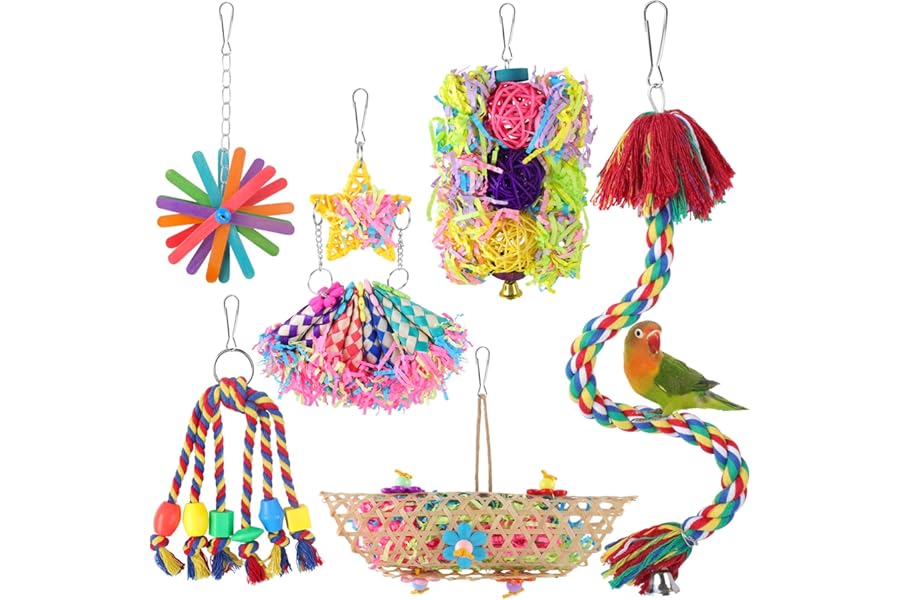 Pethee 6 Pack Bird Shredding Toys - Budgie & Parrot Chewing Toys for Cage Hanging & Foraging