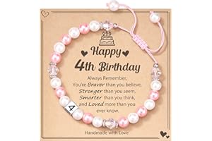 POWWA 1-8 Year Old Birthday Gifts for Girl, Adjustable Pink White Pearl Bracelet for Daughter Niece Granddaughter Girls Gifts