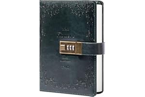 TIEFOSSI Diario de piel con cerradura para escribir cuaderno, combinación de contraseña, papel rellenable, 205 x 140 mm, color verde