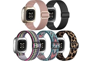 Charlam 5 Pack Nylon Bracelet Compatible avec Fitbit Versa 3/ Versa 4/ Fitbit Sense/Sense 2 Bracelet, Réglable Sport Elastique Nylon Tressé Remplacement Bracelet pour Femme Homme