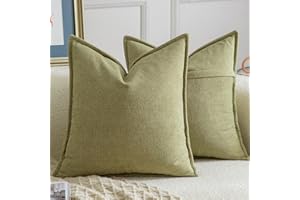 Madizz Juego de 2 Suave Chenilla Decorativo Funda de cojíns con Borde Neutras Fundas de Almohada Boho para Sofá Dormitorio Salón Verde Claro Cuadrado 40 x 40 cm