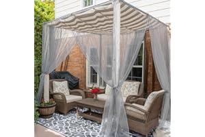 SK Studio Grey Outdoor Sheer Curtains for Patio Waterproof 2 Panels Sheer Curtains Privacy Screen Mesh Net Outside Curtains Rod Pocket for Gazebo, Porch, Pergola, 63W x 84L