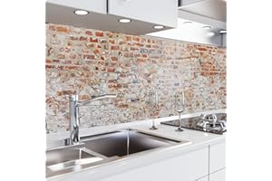 danario Rivestimento Paraschizzi Cucina Adesivo da Parete - Effetto Opaco - Spesso e Rigido - Ignifugo e Resistente all'Acqua - 0,37 mm - Vecchio Muro Di Mattoni - Campione