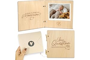 MIKITO Demande marraine & demande parrain en bois avec enveloppe | Veux-tu être ma marraine/mon parrain ? | Cadeau marraine parrain original avec photo bébé