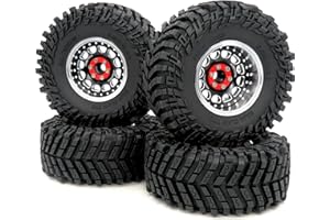 hobbysoul Ruedas y neumáticos ajustables RC de 2,2 Beadlock, llantas plateadas y negras y neumáticos de altura de 5,0 pulgadas, apto para RC Mud Crawler Trail Gen7 Gen8 / Axial Capra Wraith (4