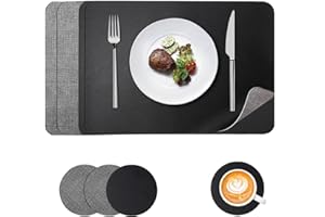 APLKER Placemats and Coaster Sets 4 Table Mats PVC Dual-Sided Washable and Non-Slip Dinner Table Mats Set of 4 for Kitchen Table Mat Indoor Outdoor (Set of 4, Grey Black)