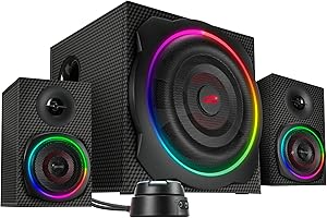 Speedlink GRAVITY CARBON RGB 2.1 Soundsystem Bluetooth - PC Lautsprecher mit Subwoofer aus Holz, Aktiv Lautsprechersystem 120 Watt, 3,5mm Klinke, AUX, Tischfernbedienung, schwarz