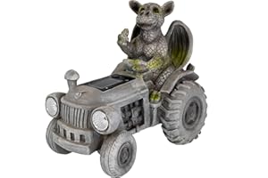 Kremers Schatzkiste Smok na tracktorze z latarnią solarną smok figurka figurka ogrodowa miłość smok ogrodowy