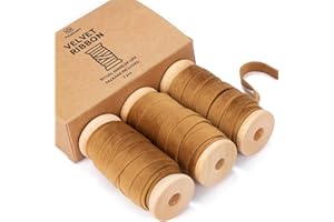 Vitalizart Khaki Velvet Ribbon Set 3/8" x 5Yd x 3 Rolls, Wooden Spool, Fabric Trim for Christmas Wreath Decoration, Handmade Craft, Ornaments, Gift Wrapping & Bow Making
