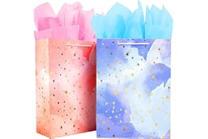 EDUNASS Sac Cadeau Grand Format avec Papier de Soie-Sacs cadeaux Anniversaire avec poignées-Rose et Bleu Pochette Cadeau Grand Sac Cadeau Papier pour Femmes Hommes Enfants Garçons Filles,Emballage Cadeau