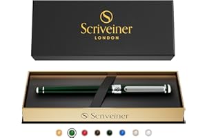Scriveiner Bolígrafo Roller Verde - Lujoso Bolígrafo Verde Muy Oscuro, Acabado Cromado, Recambio de Tinta Schmidt, Mejor Set de Regalo de Empresa para Hombre y Mujer, Profesional, Oficina Ejecutiva