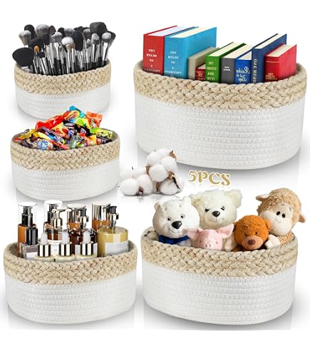 Set Da 4 Cestini Portaoggetti In Corda Impilabili – Organizzatore Bagno, Fasciatoio, Cucina E Giocattoli – Misure Varie