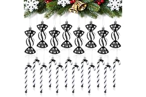 Joxessaien 20 sztuk dekoracji bożonarodzeniowych lasek cukrowych, 8 sztuk słodyczy, 12 sztuk pałeczek cukrowych na choinkę, czarne i białe ozdoby choinkowe