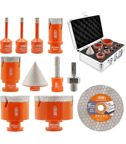 Kit Forets Diamant BGTEC 13 Pièces - Trépans Carrelage 6-110mm + Fraise + Chanfrein + Disque - Pour Porcelaine, Céramique, Granit, Marbre