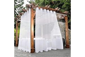 Hiseng Rideaux D'extérieur Transparent 2 Pièces Rideau Voilage avec œillets Protection Solaire Occultant Isolant pour Pergola Terrasse Jardin Tonnelle Balcon Exterieur (132x241cm,Blanc)
