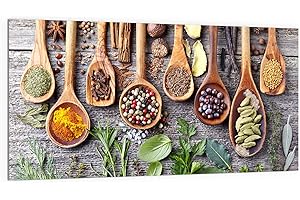 DEQORI Panel posterior de cocina de cristal, diseño de cucharas de cocina decoradas, 100 x 50 cm, pared trasera para baño o baño, decoración moderna para espejos de azulejos