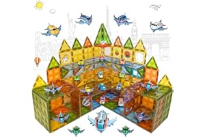 BUBUQE Magnetic Tiles Diamond Series with Lights 4 Pull-Back Metal Cars&7 Airplanes Magnet Tiles Building Block Toy for Kids Educational Construction STEM Toy, Great Gift for Kids Aged 3-8