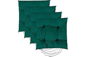 Gardenista Garden Chair Seat Cushion with Ties | Slip Free Hypoallergenic Tufted Pad | Water Resistant Thick Quality | Great for Indoors & Outdoors | Secure Ties (4 Piece, Green)