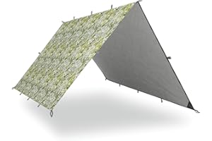 AQUA QUEST AQUAQUEST DEFENDER Waterproof Camping Tarp - Heavy Duty Tent Shelter or Rain Fly - Camping Essentials for Hiking, Bushcraft & Hammock, 3 x 3 m Boulder Camo