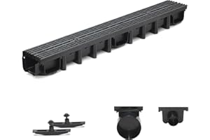 ZMMMAXPOL 1m Entwässerungsrinne für modulares System A15 98mm, komplett Stegrost Kunststoff, Schwarz Line