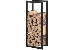 [en.casa] Range-Bûches pour Usage Intérieur Extérieur Porte-Bûches Design Support Rangement Bois de Chauffage Acier Laqué 40 x 25 x 100 cm Noir