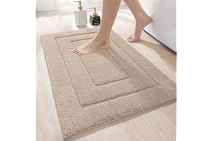 DEXI Tapis Salle de Bain Antidérapant 50 x 80 cm, Moelleux en Microfibre, Absorbant l'eau, Lavable en Machine, Extra Epais, pour Douche, Baignoire, Beige
