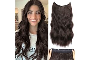 ALILEADER Invisible Wire Hair Extensions with Adjustable Transparent Wire, 20 Inch Synthetic Halos Hair Extension with 5 Adjustable Sizes, Secret Wire Hair Extensions Clip In Real Hair (Color: Dark Brown)