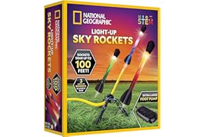 BLUE MARBLE NATIONAL GEOGRAPHIC Air Rocket Toy – LED Rocket Launcher for Kids, Jump & Launch Air Powered Foam Rockets up to 30.5 Meters, Kids Outdoor Activities