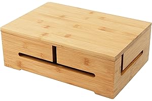 Relaxdays Cable Box for Cable Management and Ventilation, Bamboo, 11x32x22 cm, Natural