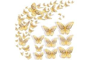 Nelotaor 72 Pcs Butterfly Wall Decor, 3 Styles 3 Sizes 3D Gold Butterfly, Wedding Decorations, Birthday Party Decorations, Girls Bedroom Decoration(72 Pcs, Gold)
