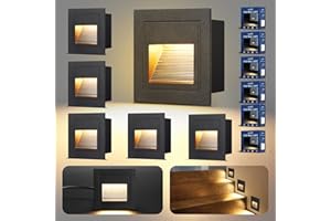 Letlit 6PACK Iluminación Escalera 3W 300lm, LED Luz de Escalera 230V, 3000K Lampara, Focos Exterior Pared 85x85mm, IP65 Luz de Pared Empotrada para Interior, Exterior, Enchufes Empotrados 68mm Negro