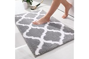 ‎HOMAXY Homaxy rutschfest Badematte Badezimmerteppich Waschbar Hochflor Badteppich Flauschige Mikrofaser Badvorleger- 40 x 60 cm, Grau