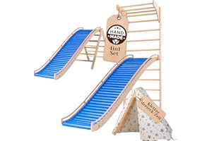 WoodsCraft 4in1 Wellenrutsche mit Kletterdreieck, Sprossenwand für Kinderzimmer & Kinderzelt Indoor | Rutsche Outdoor & Indoor | Kinderrutsche-Rollenrutsche | Kinder & Baby Rutsche für den Garten