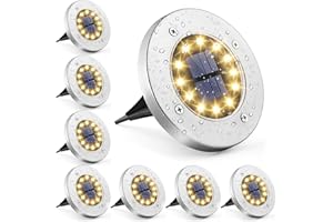 ‎GIGALUMI GIGALUMI Solar Bodenleuchten 12 LEDs 8 Stück Solarleuchten Warmweiß Gartenleuchten Edelstahl Wasserdicht für außen, Garten, Terrasse, Rasen, Hof, Gehweg