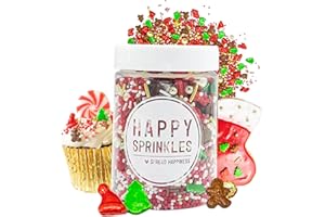‎HAPPY SPRINKLES Happy Sprinkles Santas Favourite 90g - Streusel Mix mit Schokolade zum Dekorieren - Weihnachtliche Tortendeko Essbar - Für Kekse & Kuchen Geeignet