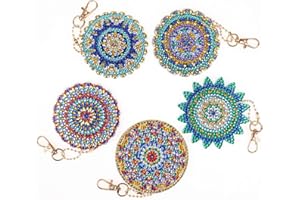 VETPW 5 Piezas 5D DIY Flor de Mandala Colgante Llavero Pintura Diamante, Doble Cara Diamond Art Painting Keychain Kit Completo Punto de Cruz Diamante Arts Crafts para Mochila Monedero Bolso Decoración