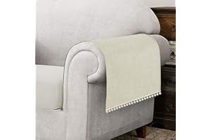 Hokibero Cream Armchair Cover for Arms Sofa Arm Protector Covers Armrest Slipcover for Recliner Chair Linen Armrest Cover for Living Room Couch Sofa Arm Covers, Set of 2, Pompom Edge