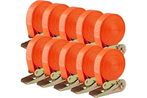 TLGREEN 10 PCS 800 kg Sangle à Cliquet, Sangle d'Arrimage avec Tendeur, Sangle de Serrage en Polyester, Certifié CE, Longueur 6 m, Largueur 25 mm (Orange)