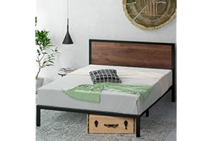 Zinus Mory Double Bed frame - Bed 135x190 cm - 30 cm Height - Metal and Wood Platfomr Bed frame with Wood slat support - Brown