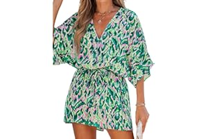 CUPSHE Women's Jumpsuit V-Neck Short Sleeve Romper Leopard Print Wide Leg Short Jumpsuit with Belt Casual Loose Playsuit
