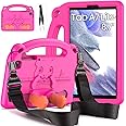 DUZZONA Kids Case for Samsung Galaxy Tab A7 Lite 8.7 Inch Tablet (SM-T220/T225/T227), Light Weight Shockproof Case with Shoulder Strap, Handle Kickstand Protective Case for Tab A7 Lite, Rose Pink